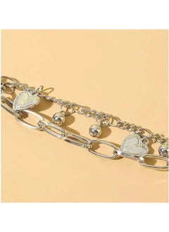 Goolsky 1pc Alloy Double-Layer Fashion Hip Hop Bracelet with Love Heart Pendant, Punk Style Jewelry for Men and Women  - Image 3