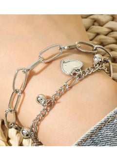 Goolsky 1pc Alloy Double-Layer Fashion Hip Hop Bracelet with Love Heart Pendant, Punk Style Jewelry for Men and Women  - Image 4