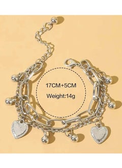 Goolsky 1pc Alloy Double-Layer Fashion Hip Hop Bracelet with Love Heart Pendant, Punk Style Jewelry for Men and Women  - Image 5
