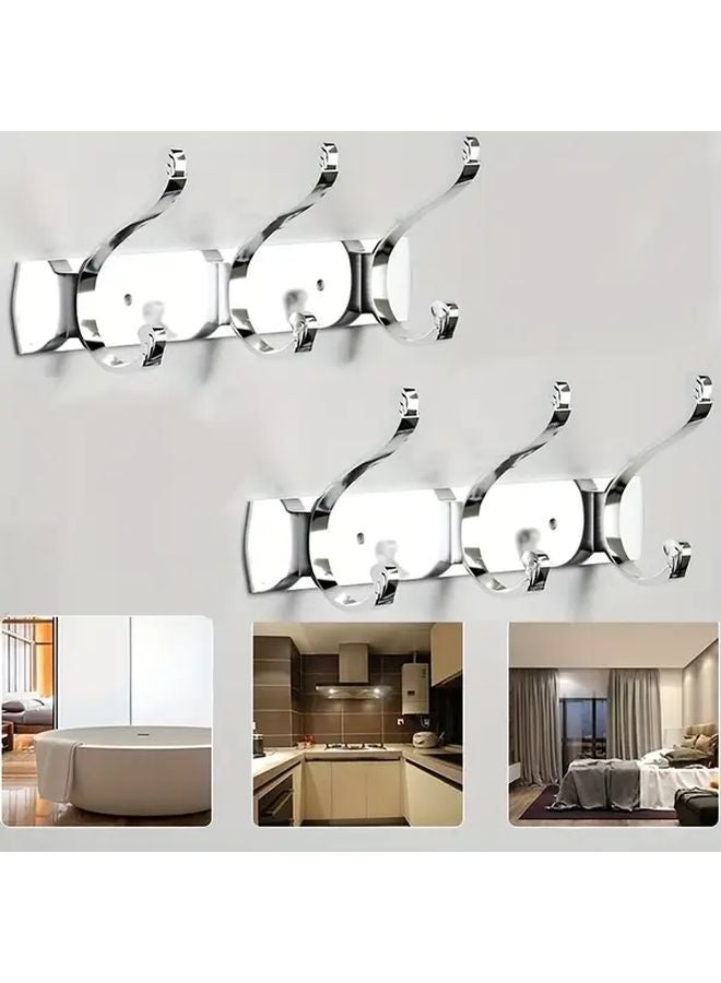2PCS 3 Hooks Stainless Steel Wall Mounted Coat Hanger Silvery Bathroom Organizer - Image 1