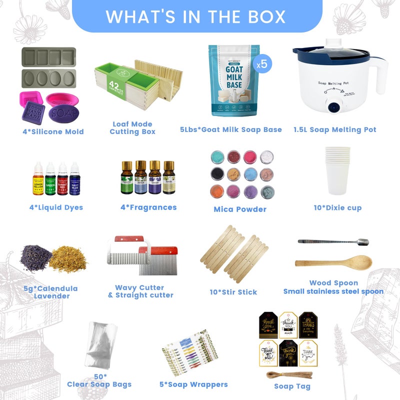 PIUH Goat Milk Soap Making Kit with Soap Melter for Adults, DIY Soap Making Supplies Kit with Natural Goats Milk Soap Base, Soap Melting Pot and Complete Supplies for Making Soaps, Craft Kit for Gift - Image 2
