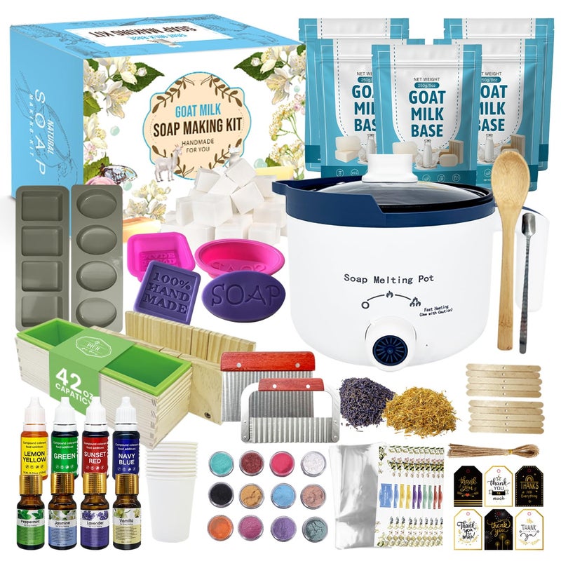 PIUH Goat Milk Soap Making Kit with Soap Melter for Adults, DIY Soap Making Supplies Kit with Natural Goats Milk Soap Base, Soap Melting Pot and Complete Supplies for Making Soaps, Craft Kit for Gift - Image 1