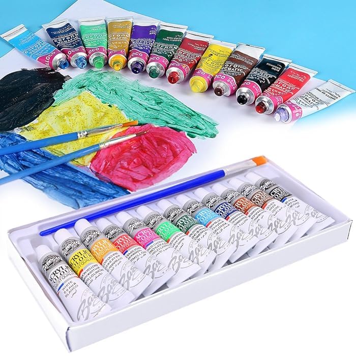 ArtRight Acrylic Paint Set of 12 Colors, 6ml Tubes, Non-Toxic, Professional Grade for Artists, Students, & Kids – Vibrant, Quick-Drying, Ideal for Canvas, Wood, and Fabric Painting - Image 3