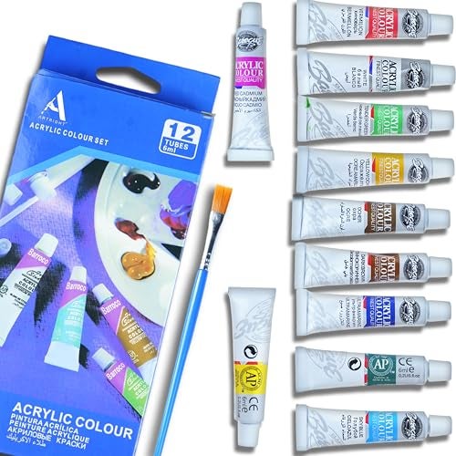 ArtRight Acrylic Paint Set of 12 Colors, 6ml Tubes, Non-Toxic, Professional Grade for Artists, Students, & Kids – Vibrant, Quick-Drying, Ideal for Canvas, Wood, and Fabric Painting - Image 1
