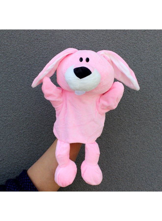 Full-body Hand Doll Toy Animal Gloves Doll Open Mouth Ventroll Doll Parent-child Interactive Performance Early Childhood Education-Color:Powder Rabbit-Height:30cm Large Hand Puppet  - Image 1
