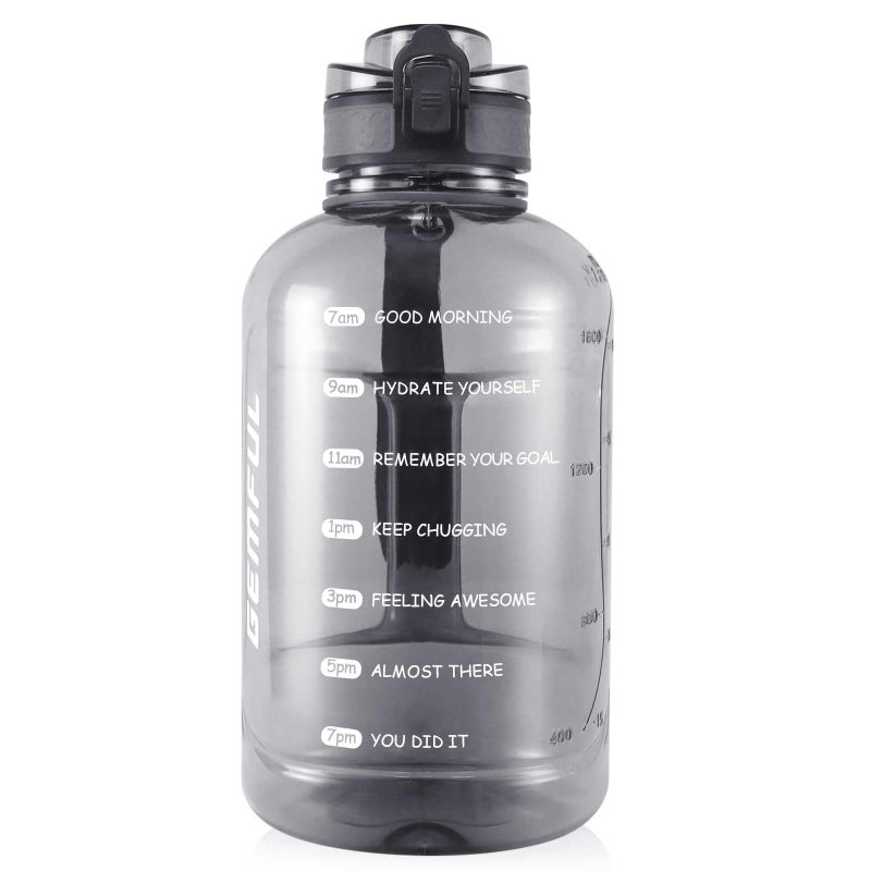 GEMFUL 2 Liter Water Bottle with Time Marker & Handle 64oz Large Motivational Jug for Gym Workouts No Straw Leak Proof BPA Free (Grey) - Image 1