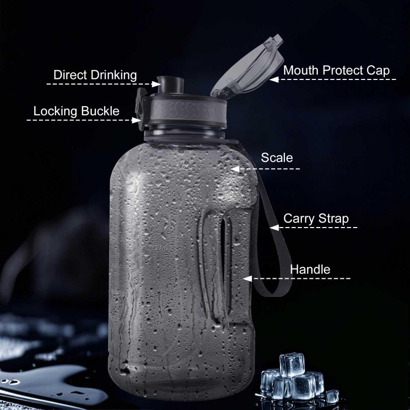 GEMFUL 2 Liter Water Bottle with Time Marker & Handle 64oz Large Motivational Jug for Gym Workouts No Straw Leak Proof BPA Free (Grey) - Image 5