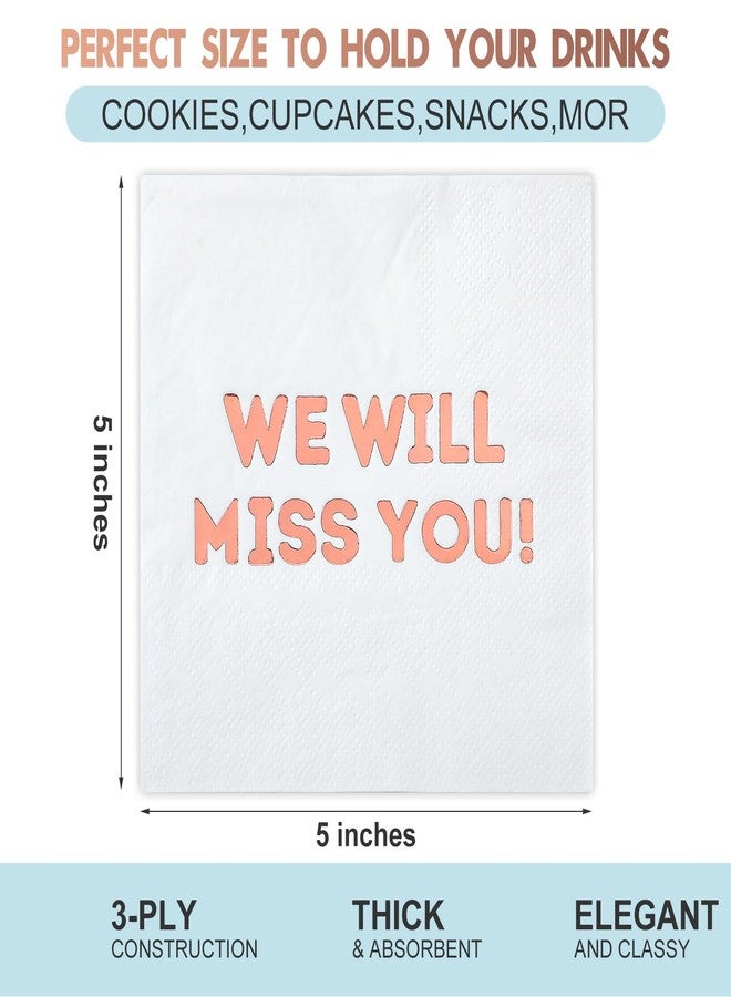 Marspark 50 Pack We Will Miss You Cocktail Napkins Farewell Party Decorations Rose Gold Napkins Retirement Party Decorations for Going Away Farewell Retirement Graduation Ornament - Image 2