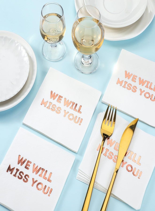 Marspark 50 Pack We Will Miss You Cocktail Napkins Farewell Party Decorations Rose Gold Napkins Retirement Party Decorations for Going Away Farewell Retirement Graduation Ornament - Image 4