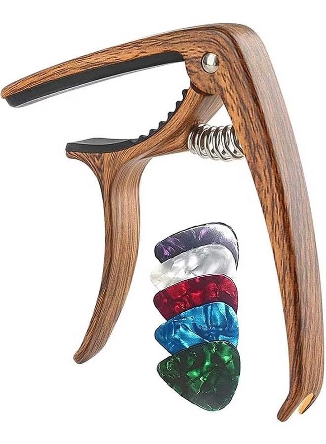 Guitar Capo, Guitar Accessories Trigger Capo Clip with 5pcs Guitar Picks for Acoustic and Electric Guitars,Ukulele (1pack) - Image 1