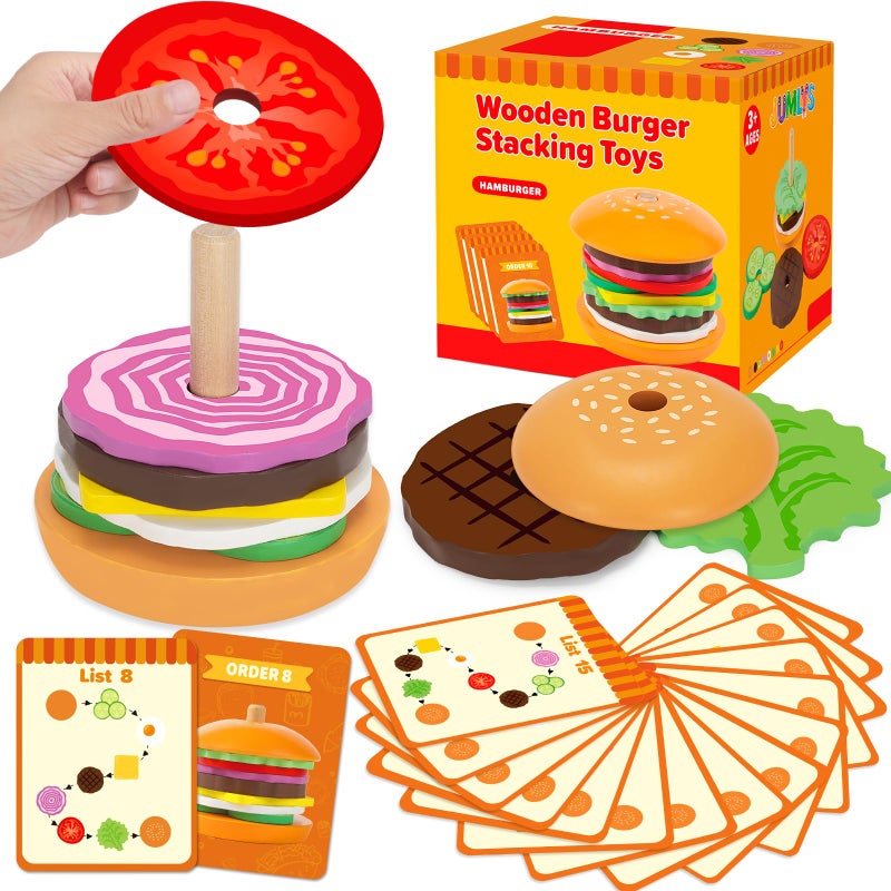 Jumlys Montessori Wooden Burger Stacking Toys for 2 3 4 5 Year Olds Fine Motor Toys for Kids Boys Girls Ideal Preschool Educational and Learning Toys Perfect Christmas Birthday Gifts - Image 4