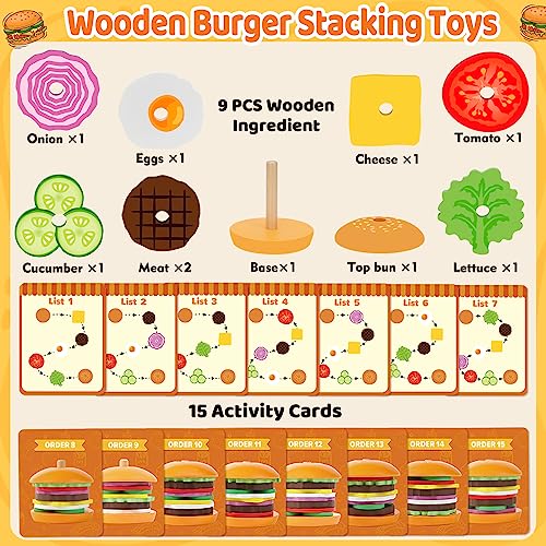 Jumlys Montessori Wooden Burger Stacking Toys for 2 3 4 5 Year Olds Fine Motor Toys for Kids Boys Girls Ideal Preschool Educational and Learning Toys Perfect Christmas Birthday Gifts - Image 5