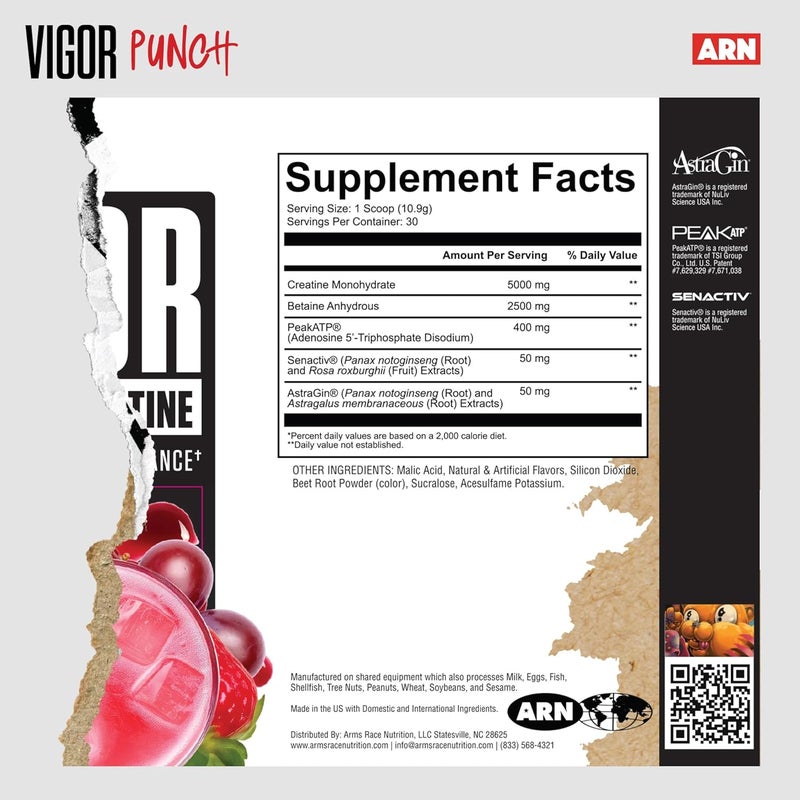 Arms Race Nutrition  ARN  Vigor Advanced Creatine Formula 30 Servings Punch - Image 5