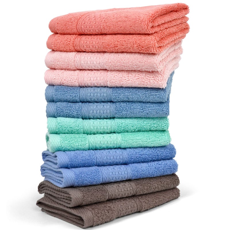 Cleanbear Wash Cloths 12 Pack for Body and Face Bulk Wash Cloth with Assorted Colors Soft Washcloths 13 by 13 Inches 12 Pieces 6 Colors
