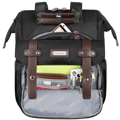 FALANKO Laptop Backpack For Women, Work Doctor Teacher Nurse Wide Open Bookbags 17.3 Inch Laptops Backpack with RFID, Water Resistant Computer Backpack for Men Women Black - Image 4