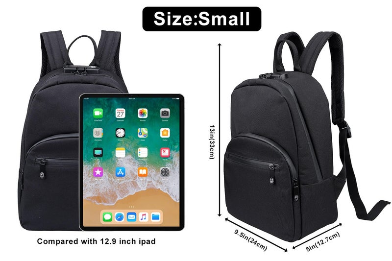 FIREDOG Mini Smell Proof Backpack with Lock for Men Women, Smell Proof Bookbag for Travel (Black) - Image 2