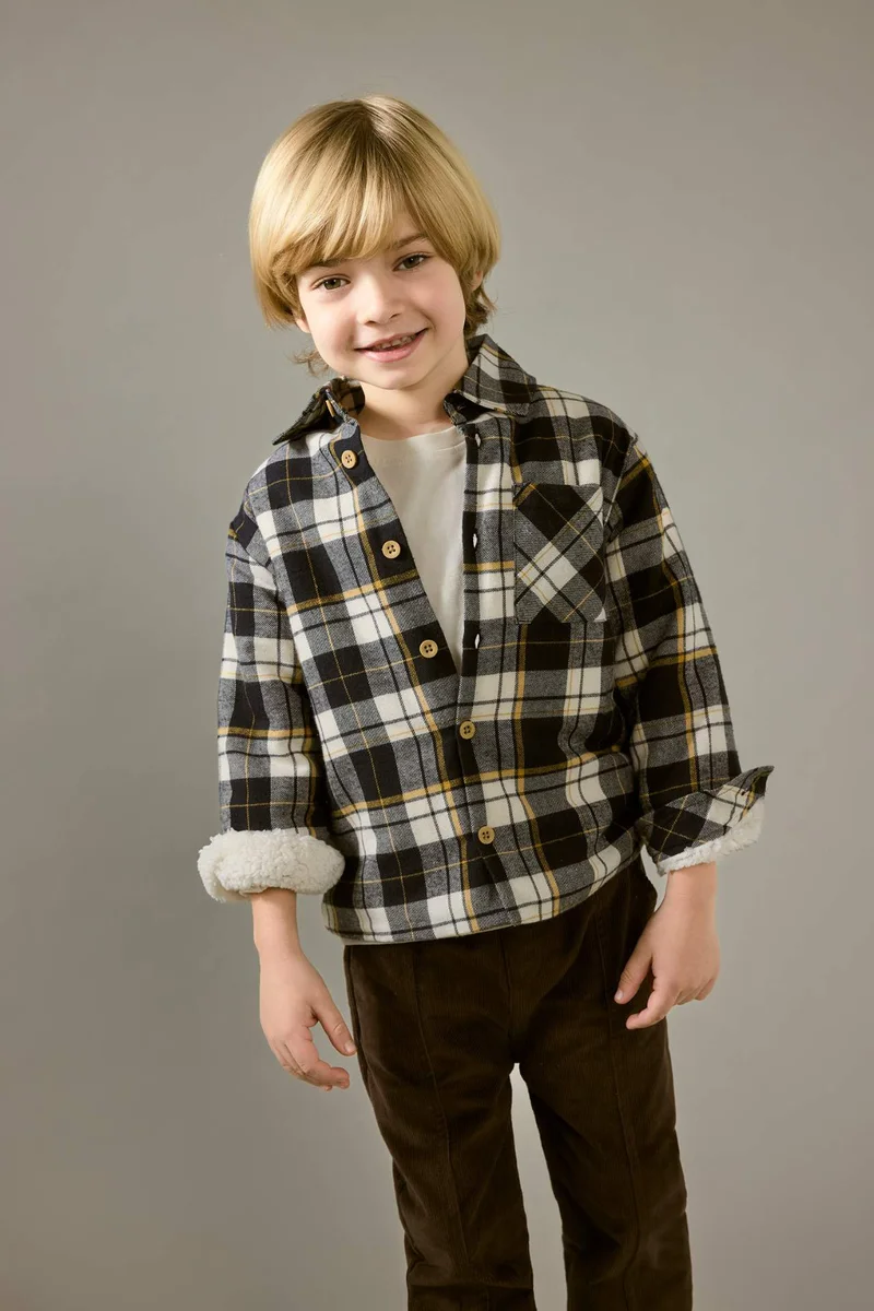 ديفاكتو Baby Boy Plaid Patterned Flannel Long Sleeve Shirt