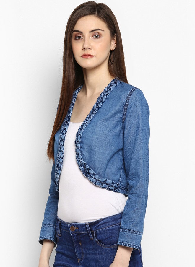 StyleStone سترة جينز زرقاء بتصميم ذاتي مفتوحة من الأمام من ستايل ستون - Image 3