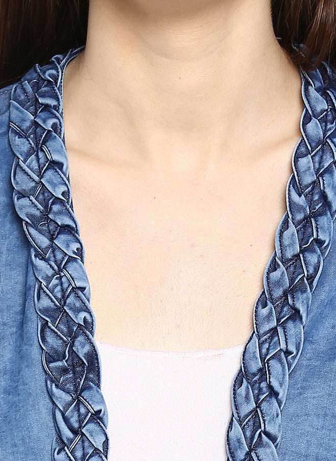 StyleStone سترة جينز زرقاء بتصميم ذاتي مفتوحة من الأمام من ستايل ستون - Image 2