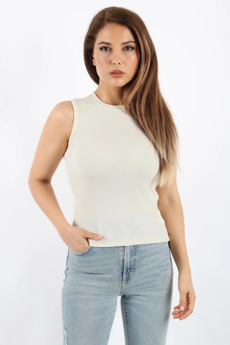 Ritnice Women's Closed Collar 4-Pack Cotton Beige, Cream, Black, White Plain Sleeve Ribbed Undershirt