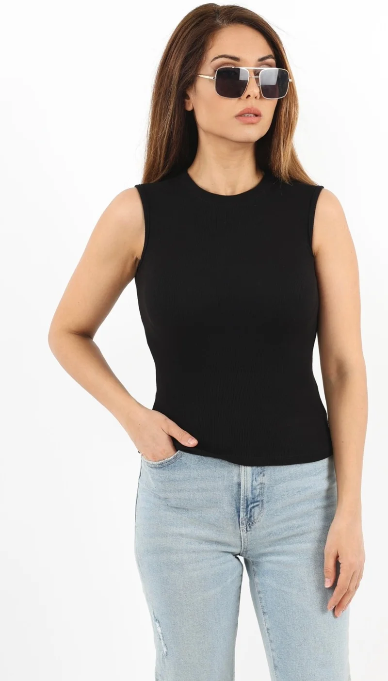 Ritnice Women's Closed Collar 4-Pack Cotton Beige, Cream, Black, White Plain Sleeve Ribbed Undershirt