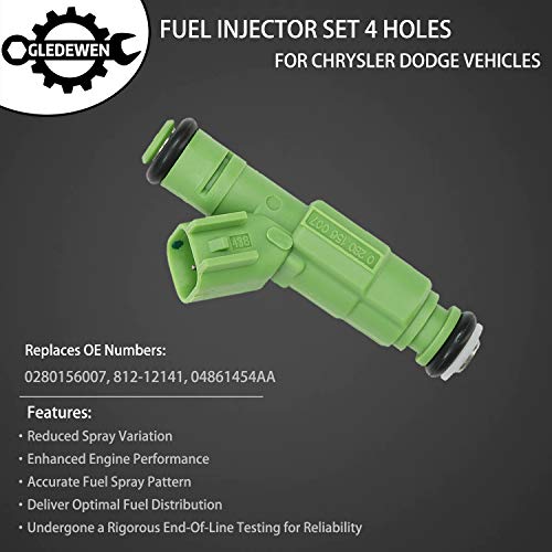 Gledewen Fuel Injector 4 Holes 6Pcs | Replacement for 2001-2007 Chrysler Town & Country Voyager Dodge Caravan Grand Caravan 3.3L V6 | Replace# 0280156007, 812-12141, 04861454AA - Image 2