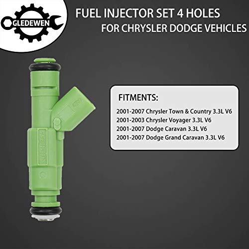 Gledewen Fuel Injector 4 Holes 6Pcs | Replacement for 2001-2007 Chrysler Town & Country Voyager Dodge Caravan Grand Caravan 3.3L V6 | Replace# 0280156007, 812-12141, 04861454AA - Image 3