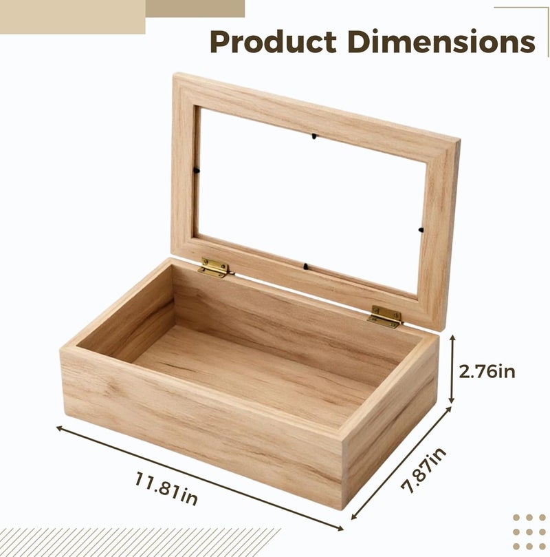 Large Wooden Keepsake Box, Pine Wood Memory Organizer with Photo Frame, Hinged Lid Decorative Storage, Unpainted Wood Color, 11.8 X 7.9 X 2.8 in / 30 X 20 X 7 Cm - Image 3