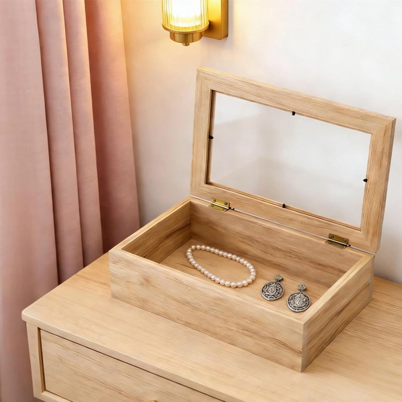 Large Wooden Keepsake Box, Pine Wood Memory Organizer with Photo Frame, Hinged Lid Decorative Storage, Unpainted Wood Color, 11.8 X 7.9 X 2.8 in / 30 X 20 X 7 Cm - Image 5