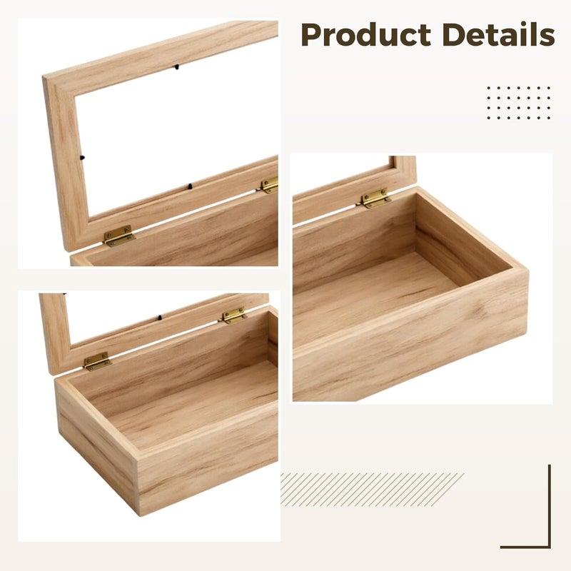 Large Wooden Keepsake Box, Pine Wood Memory Organizer with Photo Frame, Hinged Lid Decorative Storage, Unpainted Wood Color, 11.8 X 7.9 X 2.8 in / 30 X 20 X 7 Cm - Image 2