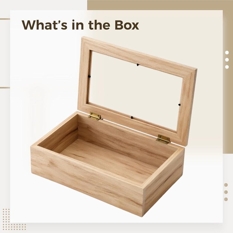 Large Wooden Keepsake Box, Pine Wood Memory Organizer with Photo Frame, Hinged Lid Decorative Storage, Unpainted Wood Color, 11.8 X 7.9 X 2.8 in / 30 X 20 X 7 Cm - Image 4