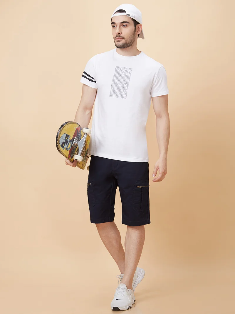 Globus Men Navy Solid Regular Fit Cargo Short