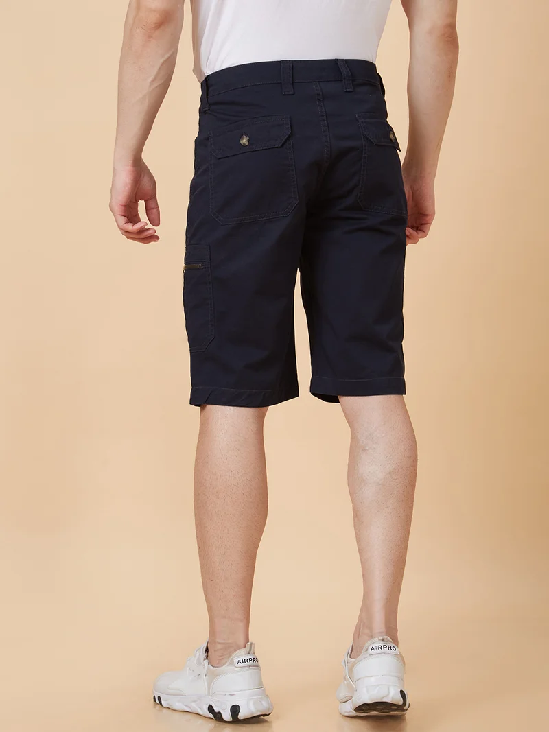 جلو باص شورت كارغو رجالي كحلي سادة بقصة عادية