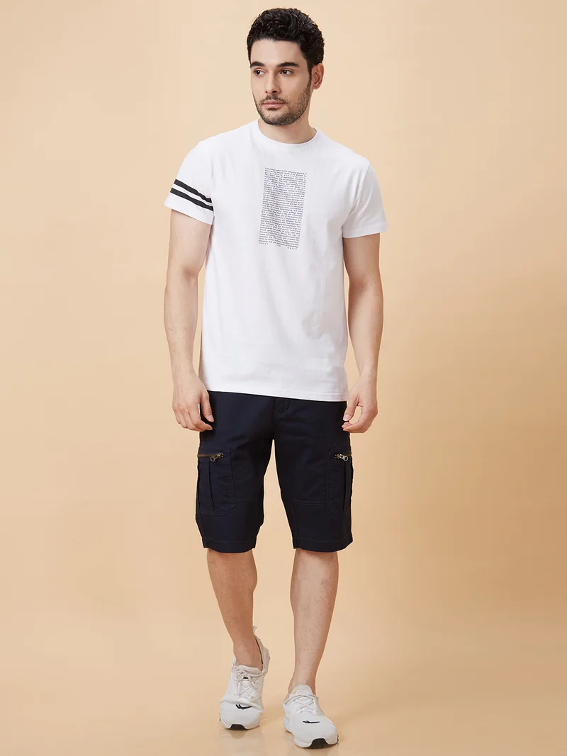 جلو باص شورت كارغو رجالي كحلي سادة بقصة عادية