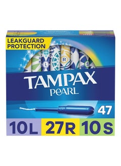 Tampax سدادات قطنية بيرل متعددة الأغراض، خفيفة/عادية/فائقة الامتصاص، مع ضفيرة مانعة للتسرب، بدون رائحة، 47 قطعة  - Image 1
