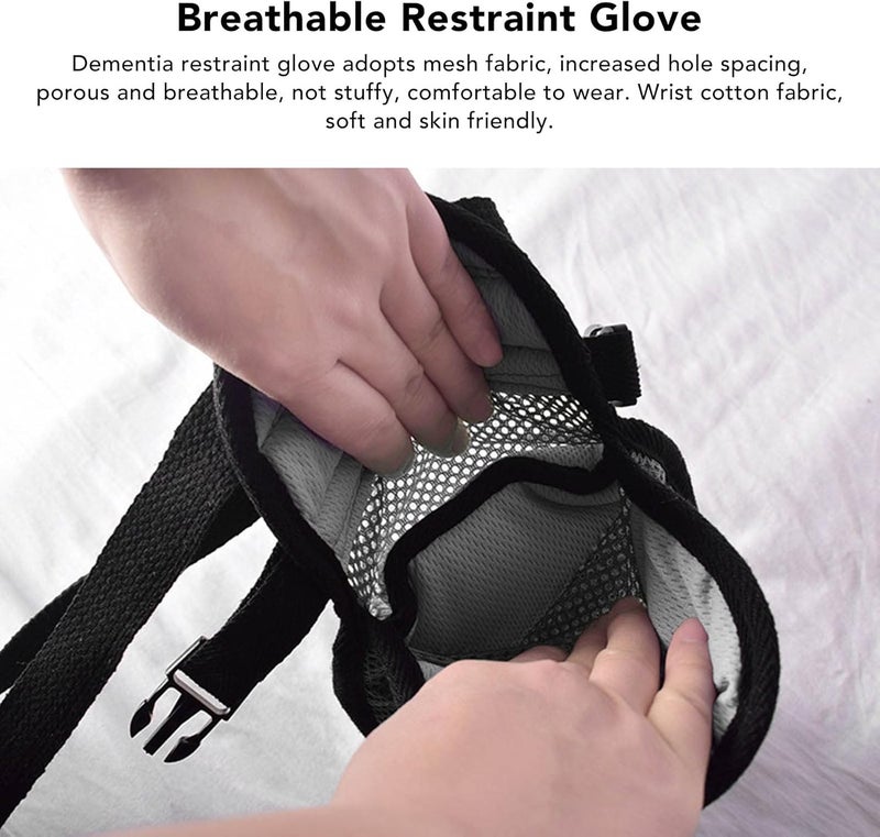 klarako Dementia Hand Glove, Breathable Hand Glove, Adjustable Safe Control Mitt for Elderly Gray - Image 2
