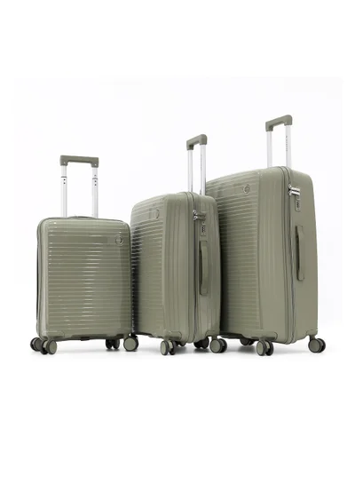 GIORDANO Unbreakable Hardshell PP Luggage Set with 8 Wheels Thick Shell Multi Layer PP 3 Pieces Set, 20, 24, 28 Inch (Olive)