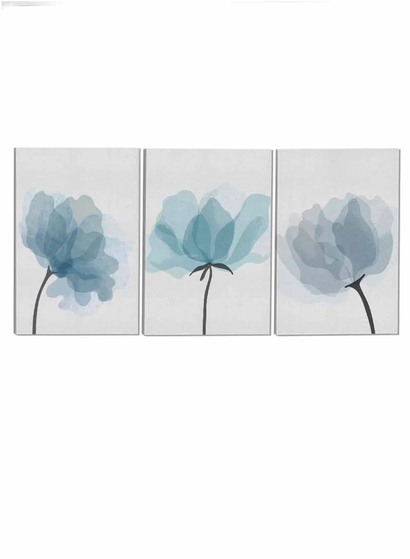 LOWHA Set Of 3 Canvas Wall Arts Stretched Over Wooden Frame Flower Leaves Abstract Paintings
