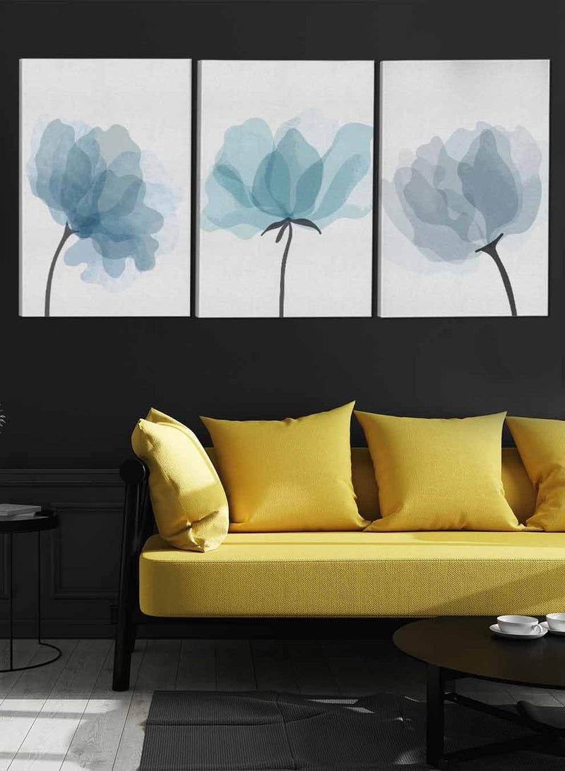 لوحة طقم من ٣ لوحات كانفاس على إطار خشبي بتصميم زهور بالألوان المائية - Image 3