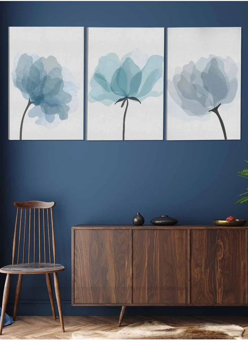 LOWHA Set Of 3 Canvas Wall Arts Stretched Over Wooden Frame Flower Leaves Abstract Paintings