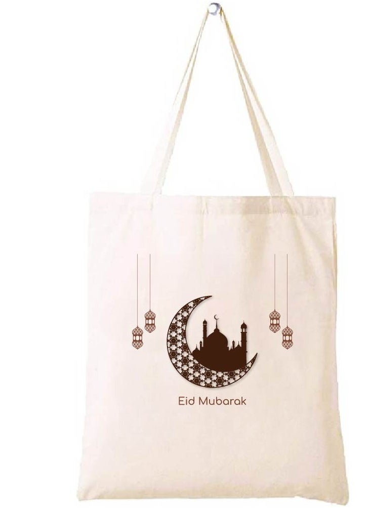 PRINTSHOP4ME - Eid Cotton Shopper Bag - Reusable and Eco-Friendly Canvas Tote Bag for Women - Gift for Eid - Perfect for Shopping and Everyday Use - Celebrate Eid in Style - Image 1
