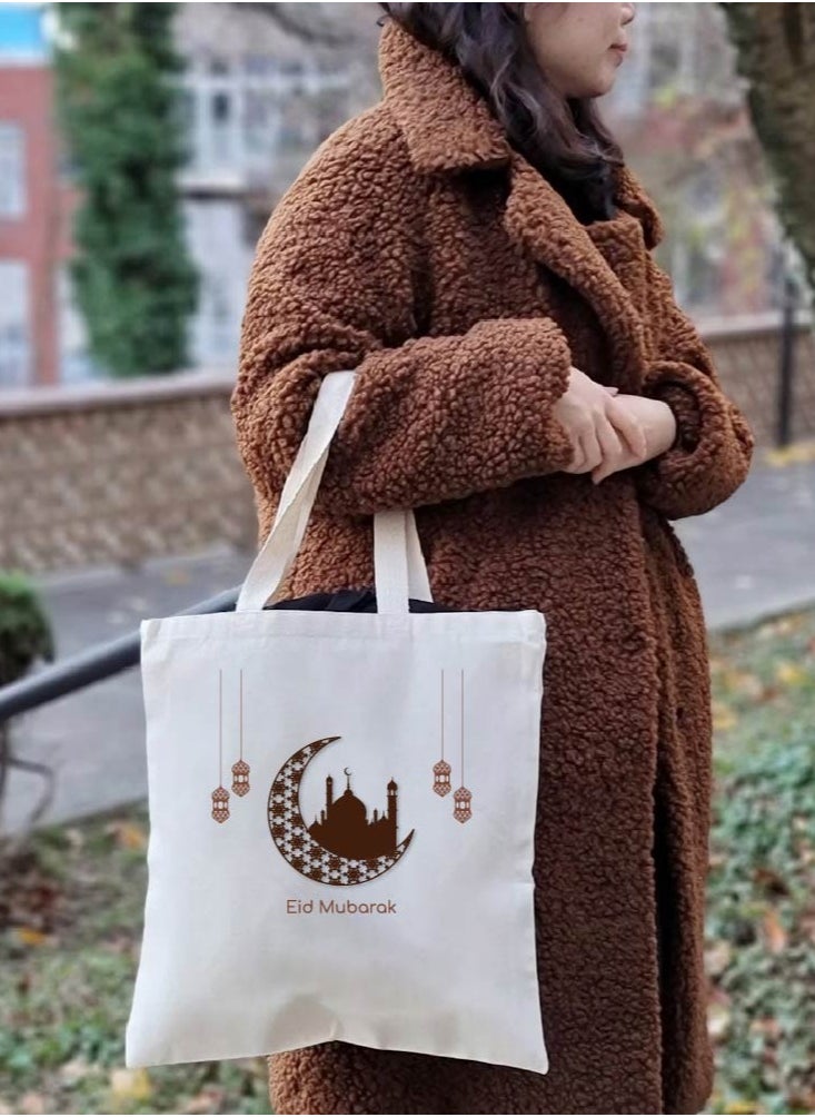 PRINTSHOP4ME - Eid Cotton Shopper Bag - Reusable and Eco-Friendly Canvas Tote Bag for Women - Gift for Eid - Perfect for Shopping and Everyday Use - Celebrate Eid in Style - Image 1