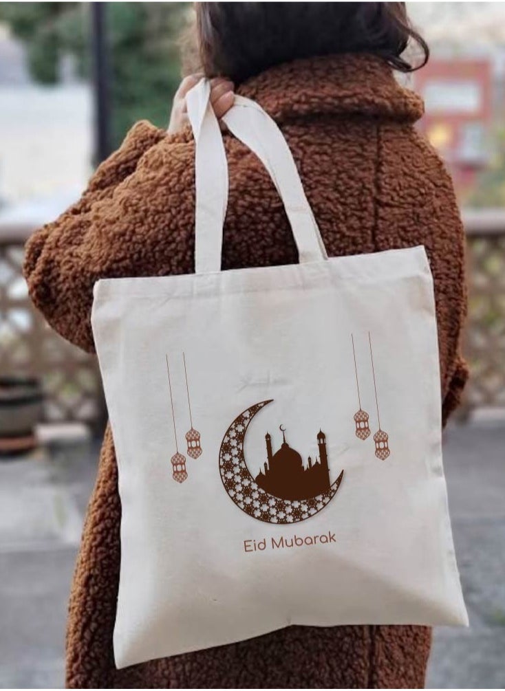 PRINTSHOP4ME - Eid Cotton Shopper Bag - Reusable and Eco-Friendly Canvas Tote Bag for Women - Gift for Eid - Perfect for Shopping and Everyday Use - Celebrate Eid in Style - Image 1