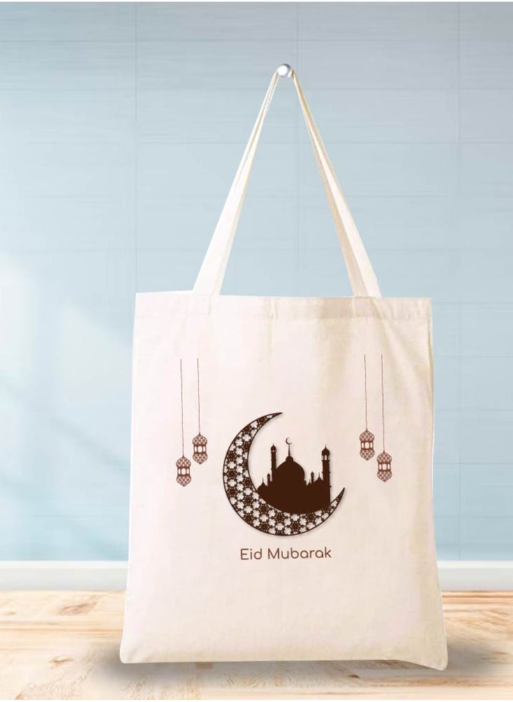PRINTSHOP4ME - Eid Cotton Shopper Bag - Reusable and Eco-Friendly Canvas Tote Bag for Women - Gift for Eid - Perfect for Shopping and Everyday Use - Celebrate Eid in Style - Image 1