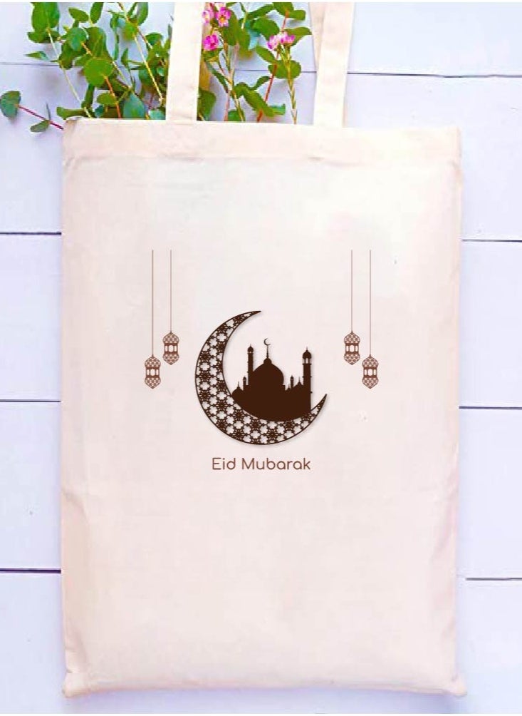 PRINTSHOP4ME - Eid Cotton Shopper Bag - Reusable and Eco-Friendly Canvas Tote Bag for Women - Gift for Eid - Perfect for Shopping and Everyday Use - Celebrate Eid in Style - Image 1