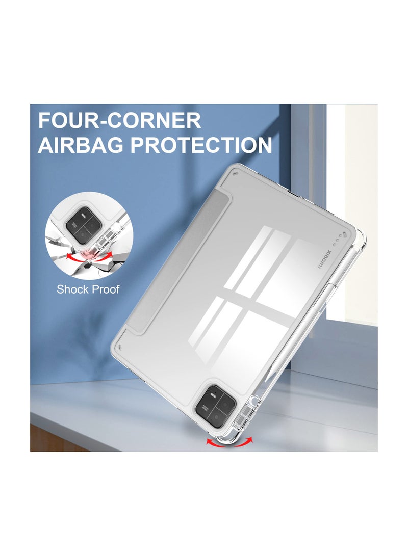 SYOSI Case with Pen Holder for Xiaomi Pad 6 / Pad 6 Pro, SYOSI Transparent Hard Shell Back Trifold Smart Cover Protective Slim Case for Xiaomi Mi Pad 6 /Pad 6 Pro 11” 2023 Release (Silver) - Image 4