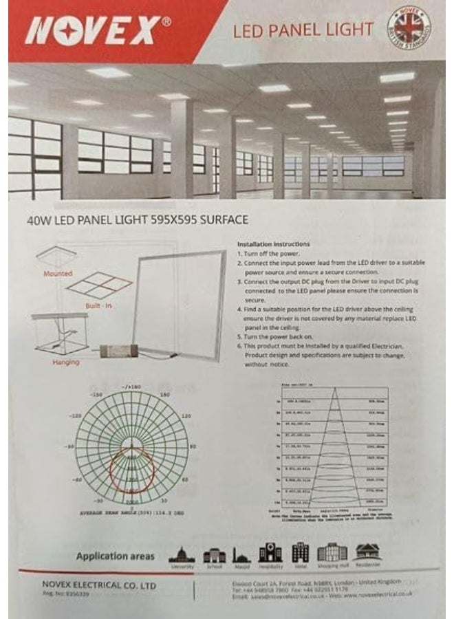 NOVEX 40W LED Panel Light – 60×60 cm, 4000K Neutral White, Eye Protection, Pack of 10 - Image 4