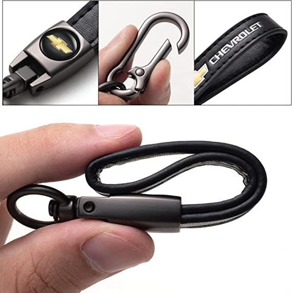BFIVEANTE leather car keychain set for Chevrolet men and women family present keychain key ring lanyard accessories (black) - Image 3