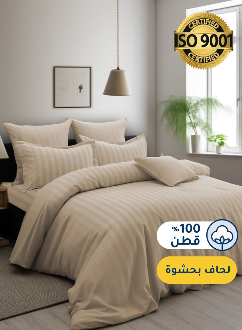 Master Home Textile Cotton Hotel Comforter Sets, Fits 120 cm x 200 cm Size Bed, Duvet Filling Included, 5 Pcs Single Size, Hotel Stripe Pattern - Image 1