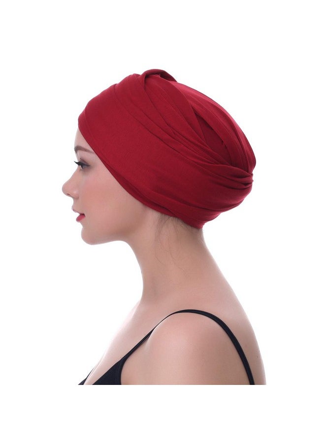 Ever Fairy - Turban Head Wrap Scarf,African Women' Soft Long Scarf Shawl Hair Bohemian Headwrap Stretch Headband Tie (Wine Red) - Image 1